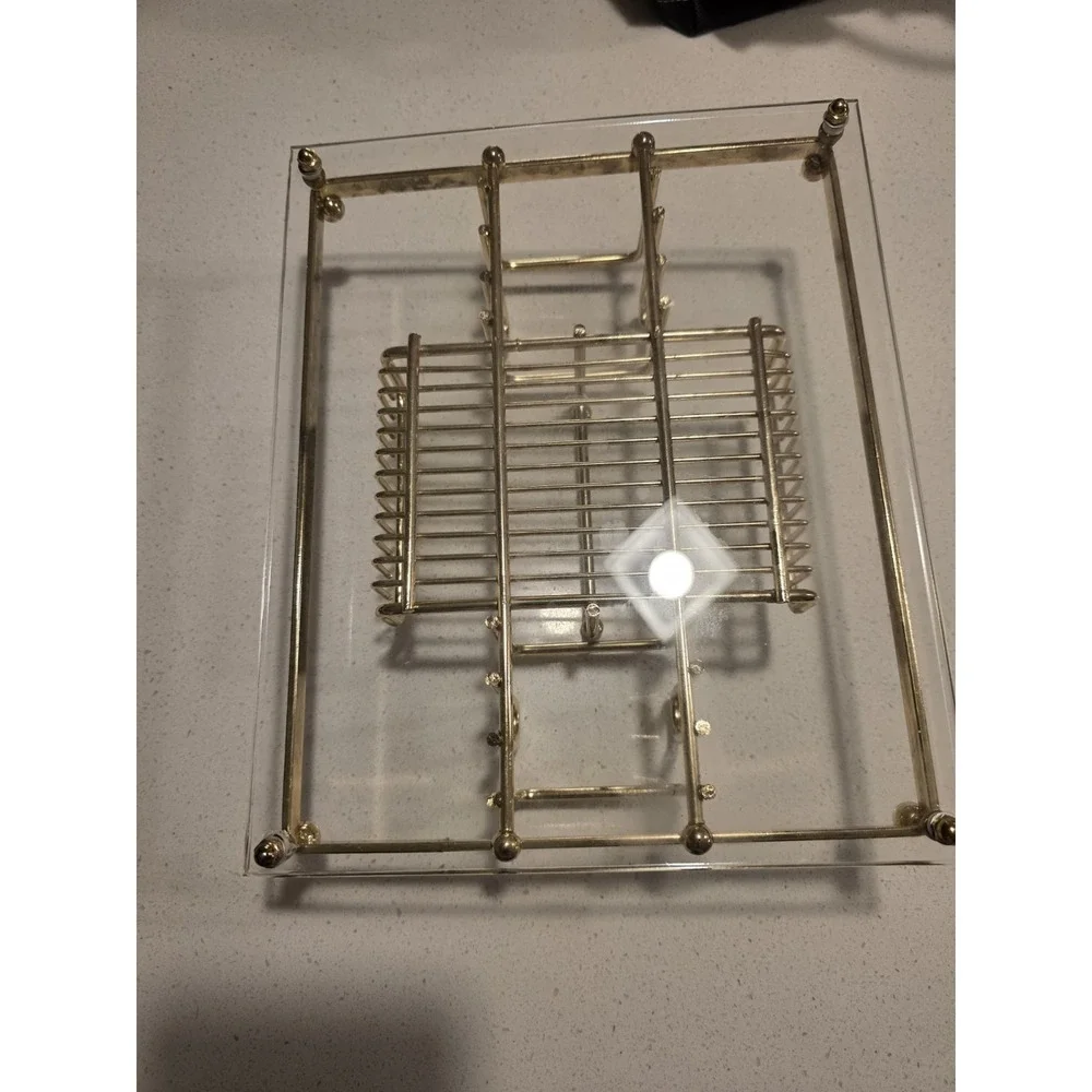 Vintage‎ MCM Gold Tone Metal & Lucite MAKE-UP Silverware Buffett Caddy Tray